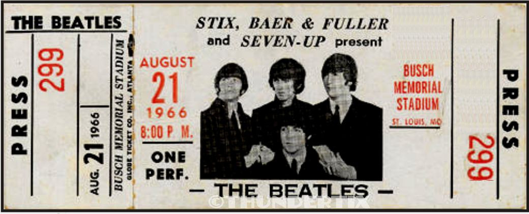 5 1966 BEATLES BUSCH STADIUM UNUSED FULL CONCERT TICKETS scrapbooking reprint