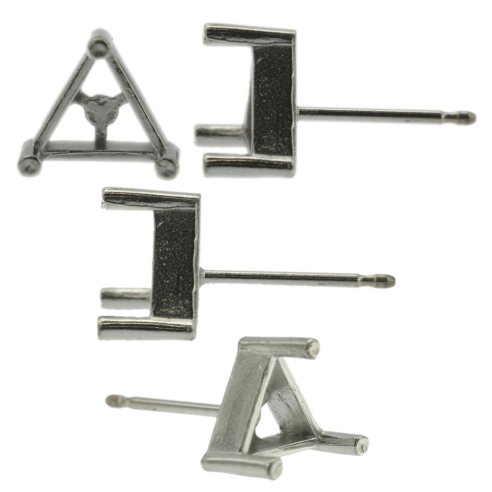 14k White Gold Triangle Stud Earring Mounting Setting Push Back Post 3 Prong USA