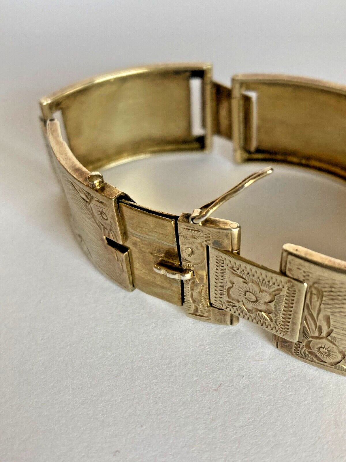VintageGold Vermeil 835 Silver Floral Hinged Panel Bracelet-Very Rare-Hallmarked