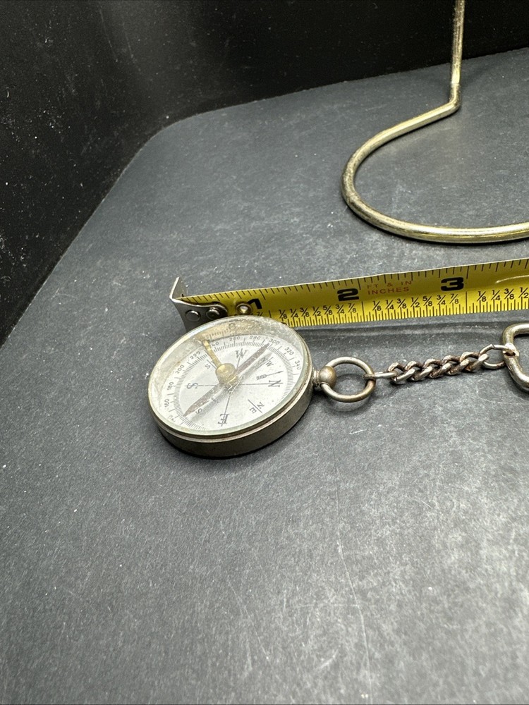 Antique German Silvertone Compass Key Chain