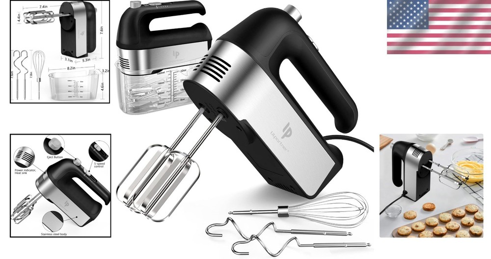Compact Stainless Steel Hand Mixer - 5 Speeds, Eject Button & Storage Case