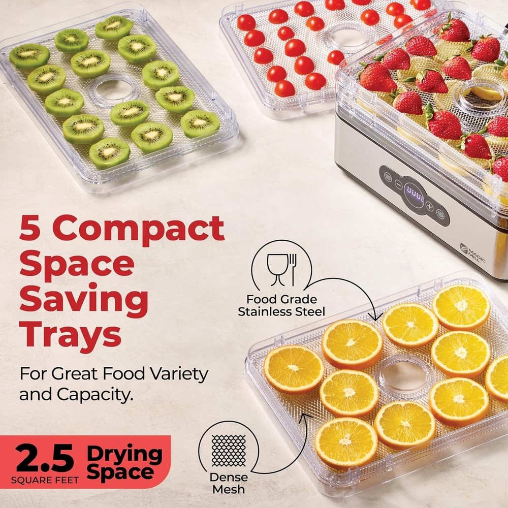 5 Stackable Trays Electric Food Dehydrator Machine 48H Digital Adjustable Timer