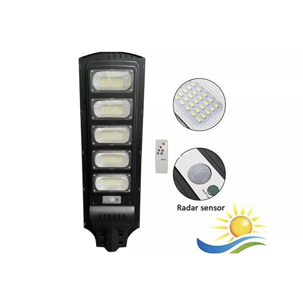250W LED Street Light Headlight with Solar Panel Twilight Remote Control