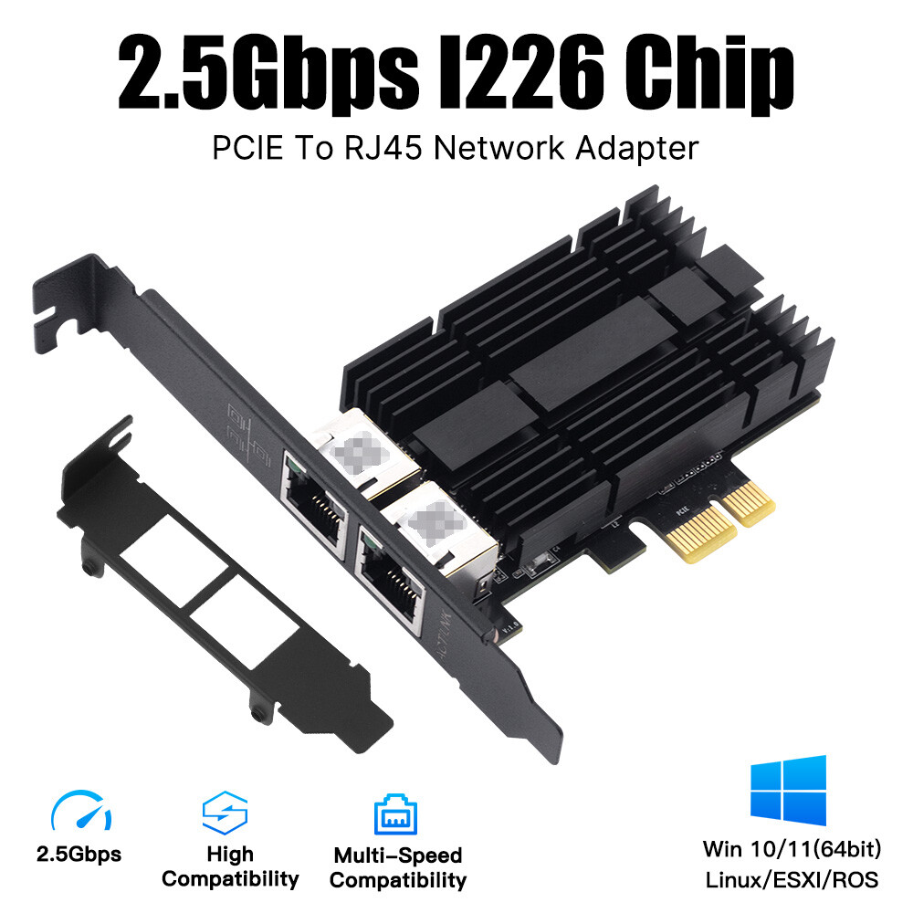 2.5GbE Dual Port PCIe NIC Intel I226 Chip RJ45 Ethernet Card Low Profile Bracket