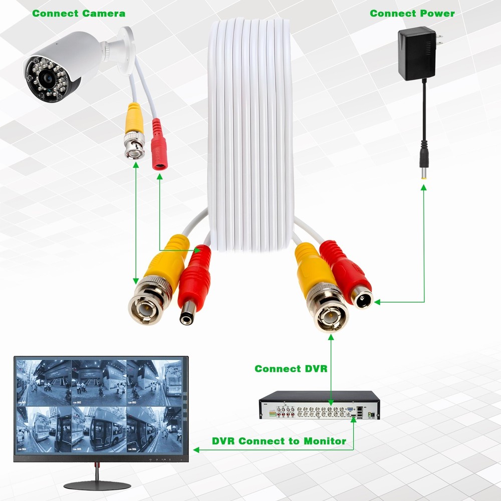 4x60/100ft CCTV Security Camera Extension Cable BNC Video Power Cable DVR System