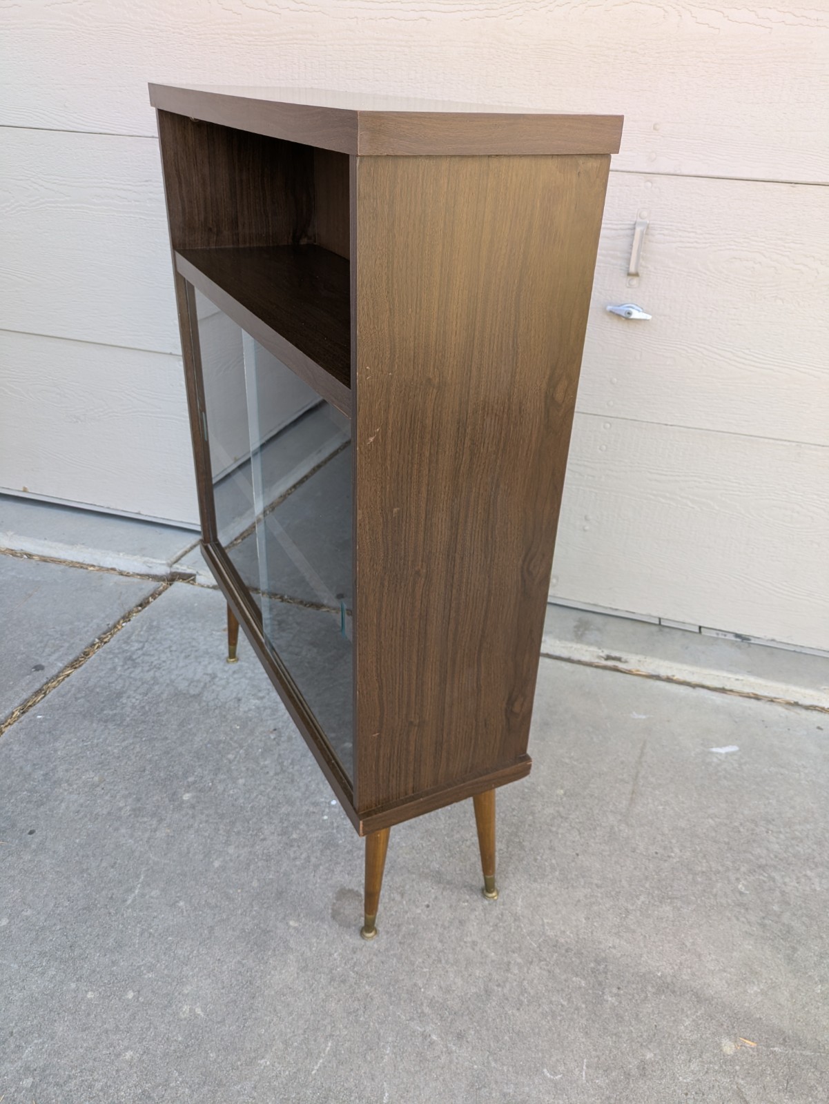 Vintage Mid Century Modern Bookcase Shelf Display Cabinet Sliding Glass Door E26