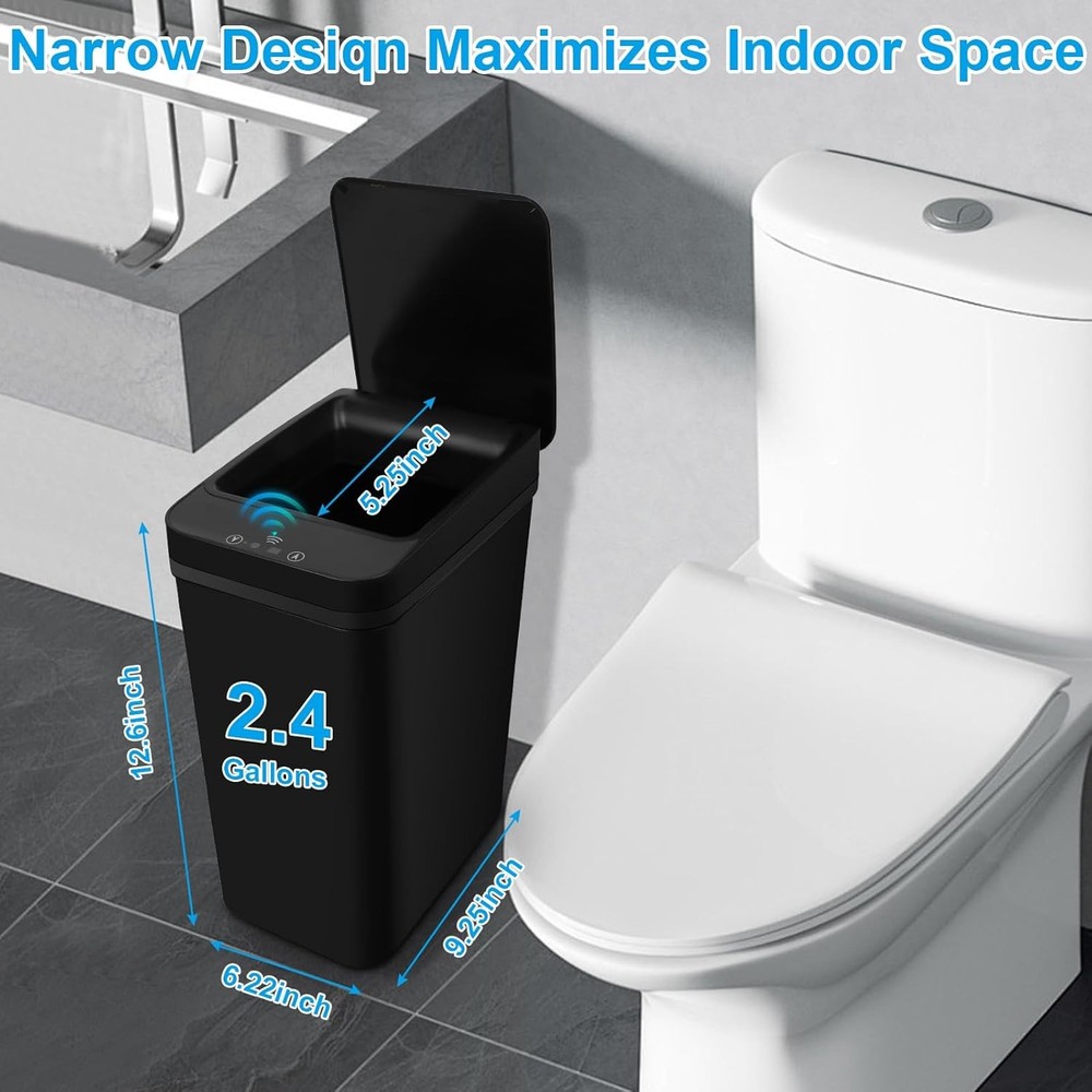 2 Pack Bathroom Trash can,Smart Touchless Can,Automatic Black+Black
