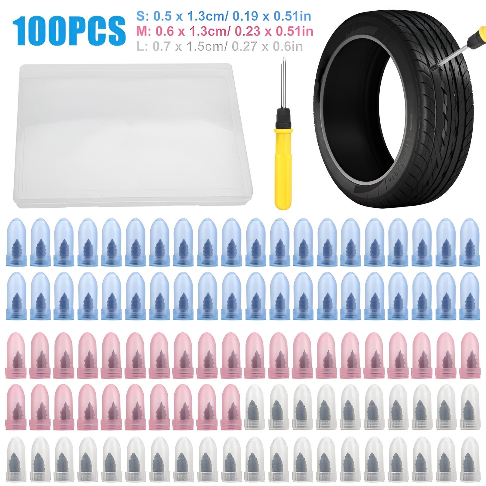 100Pcs Tire Repair Rubber Nails Emergency Puncture Repair Screws Kit