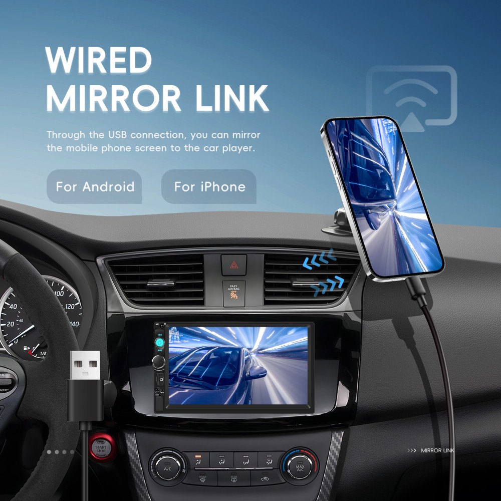 7" Double 2Din Car Stereo Radio Touch Screen Bluetooth FM Mirror link MP5 Player