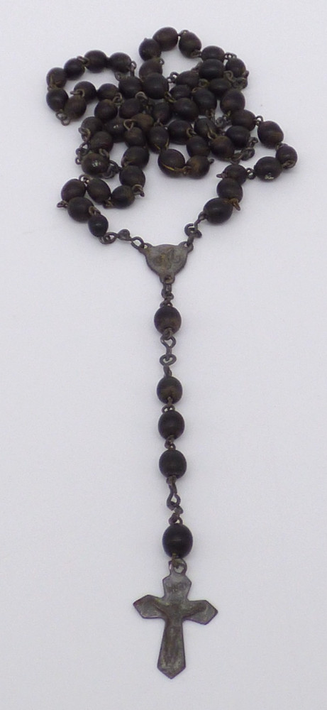 Catholic Bead Rosary Black Brown Crucifix INRI Medal Chains Silver Tone Vintage