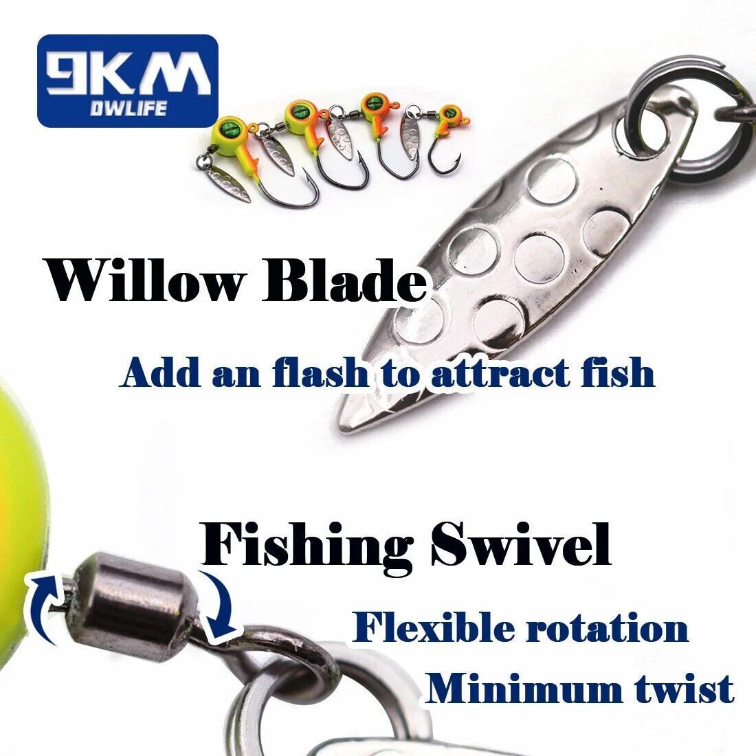 25Pcs Jig Head Hooks with Spinner - Underspin Crappie Fishing Hooks Willow Blade