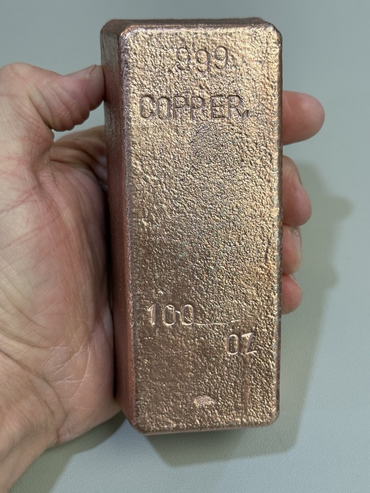 100 Oz Solid .999 Hand Poured Copper Bar