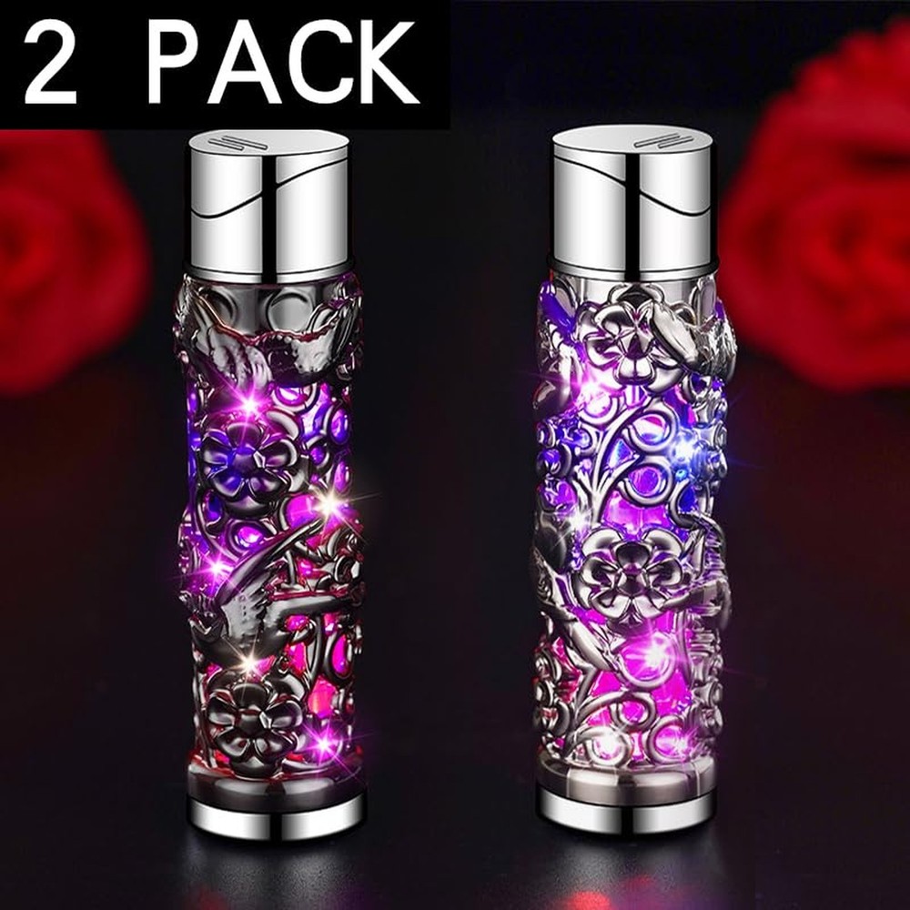 2 Pack Colorful Black and Silver Lighter Torch Cool,Refillable Windproof Jet ...