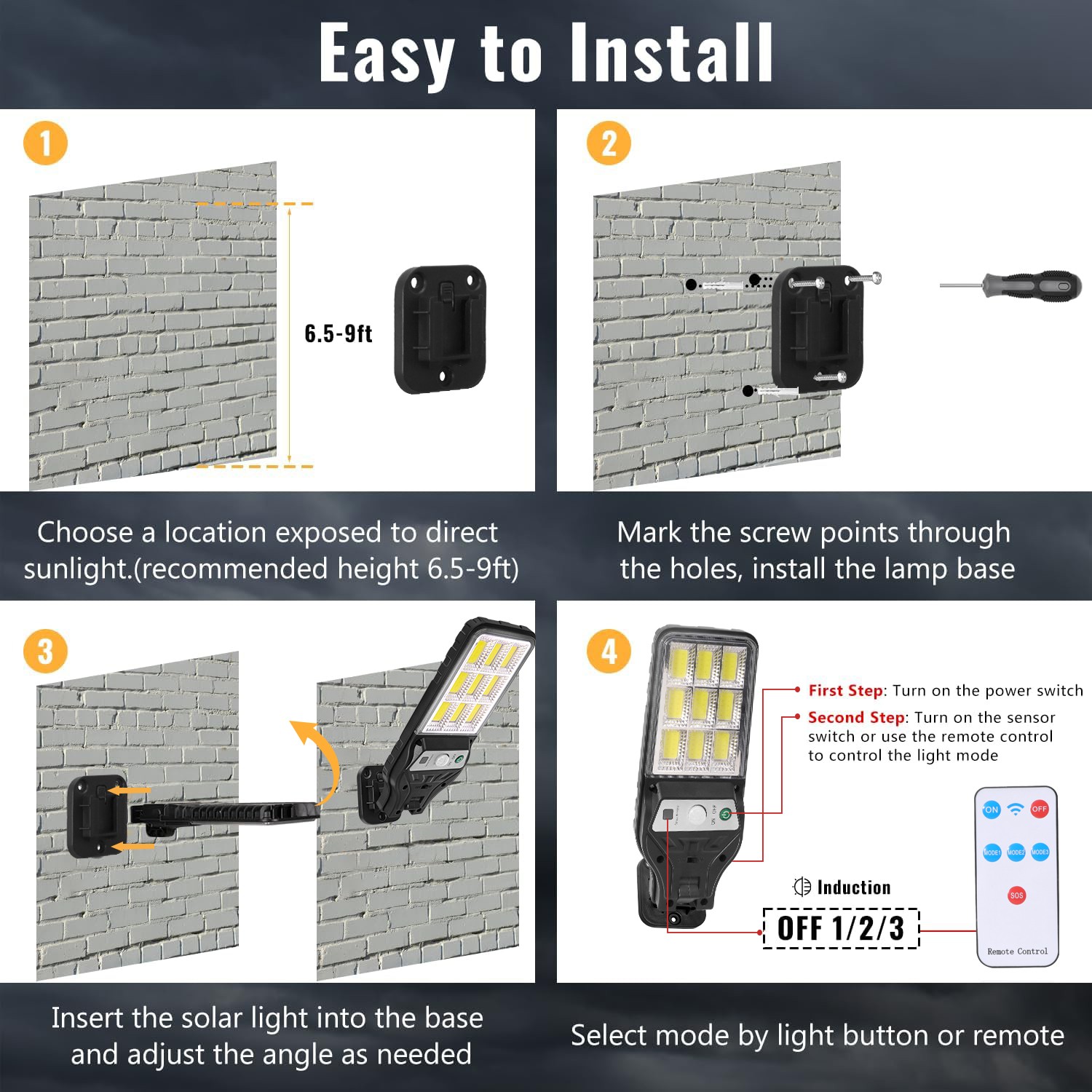 3PCS Outdoor Solar Wall Light LED Motion Sensor Bright Flood Street Lamp 3 Modes