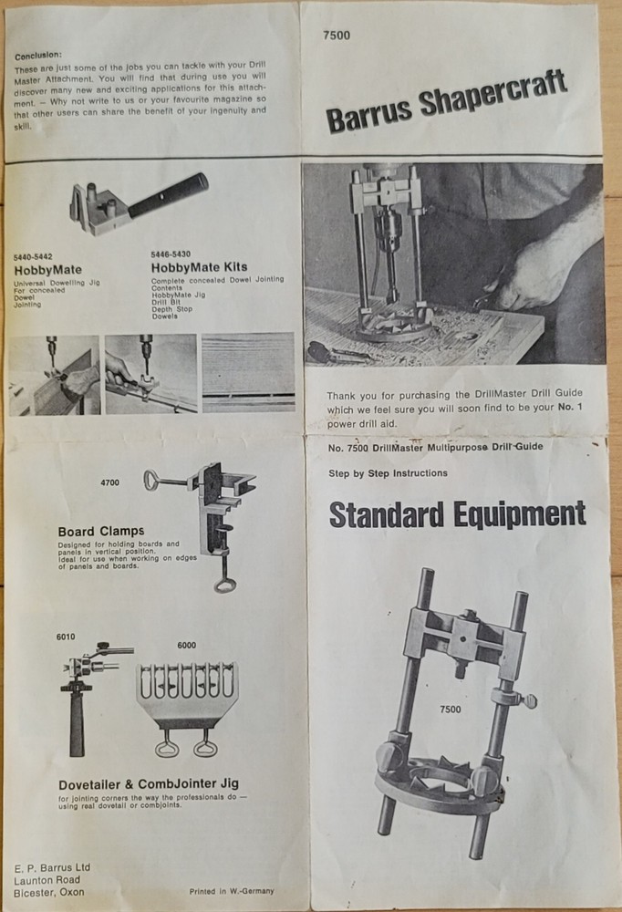 Vintage Barrus Shapercraft Drillmaster 7500 Multi Purpose Drill Guide