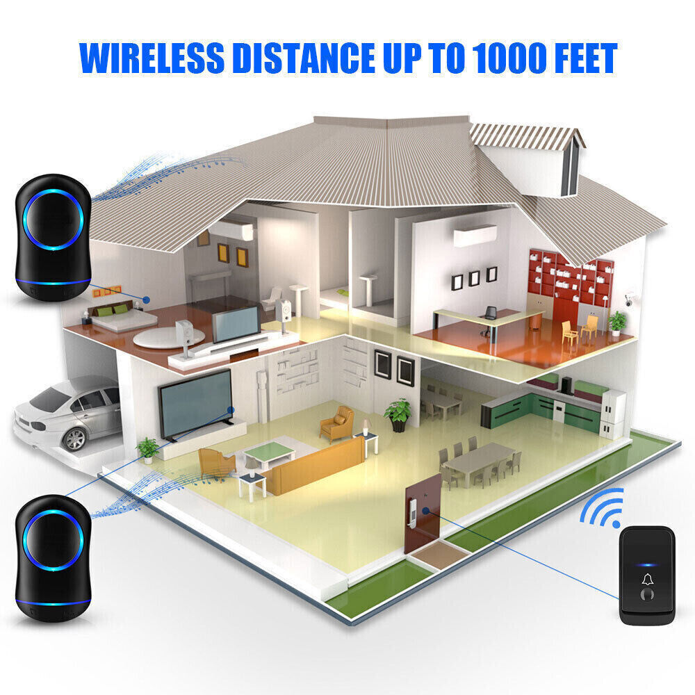 Wireless Doorbell Chime Waterproof Plugin Receiver Adjustable Volume 1000FT Kit