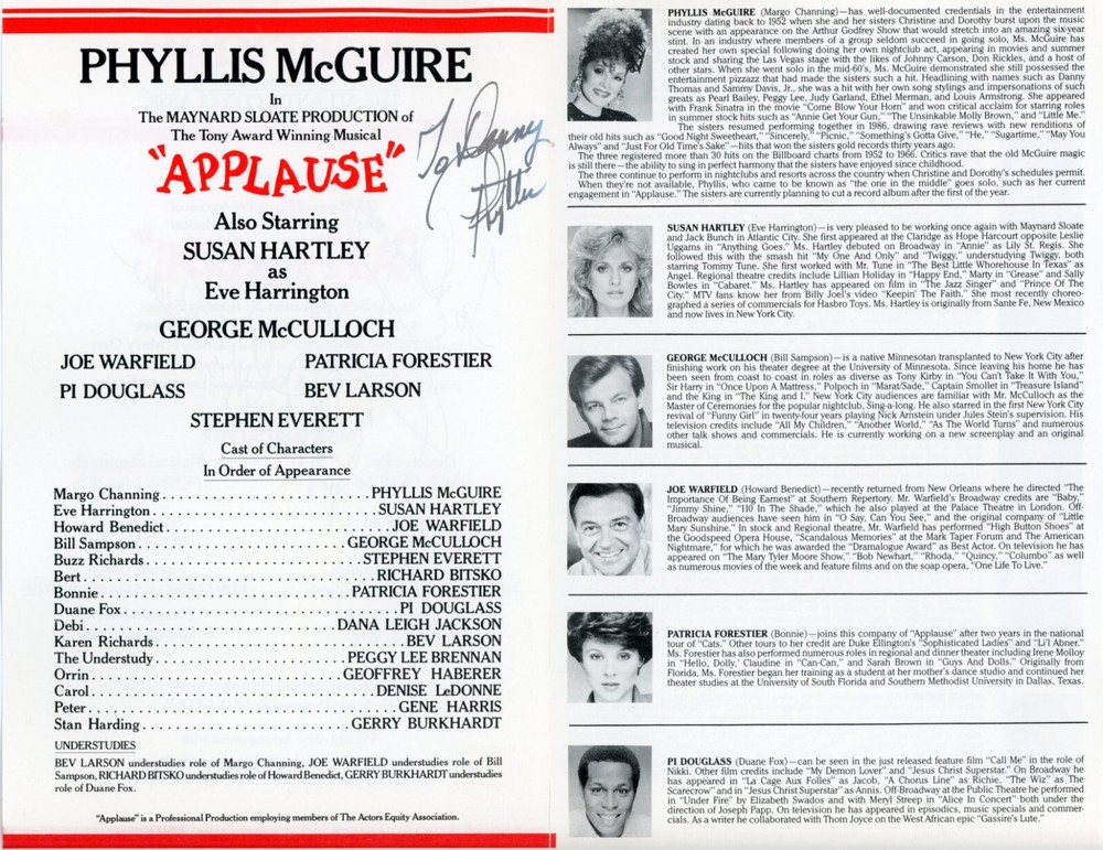 Phyllis McGuire - Twice Signed Vintage 'Program'