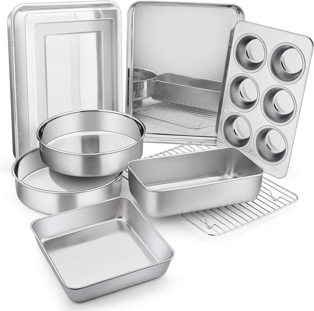 12-Piece Bakeware Sets Stainless Steel Baking Pan Set Includes Cookie Sheet