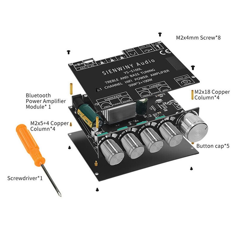 2.1CH HiFi Bluetooth5.0 Digital Power Amplifier Subwoofer Audio Amp Board Module