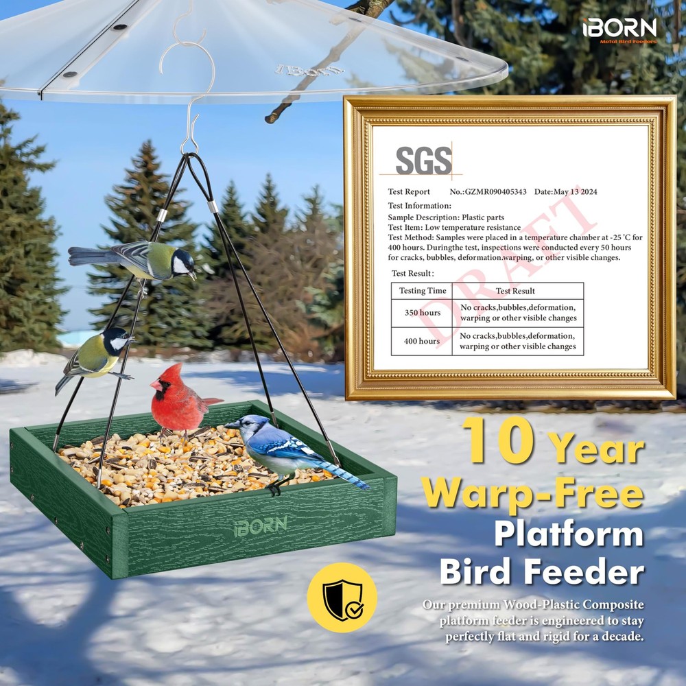 iBorn Platform Bird Feeder Tray Feeders for Green,Replaceable Mesh