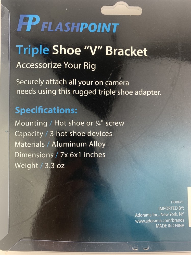 Flashpoint Triple Shoe Mount V-Bracket For DSLR Camera