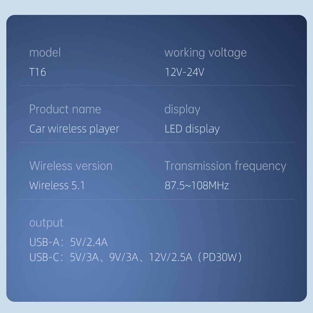 Bluetooth 5.1 Car Wireless FM Transmitter Adapter PD 30W USB Charger Hands-Free