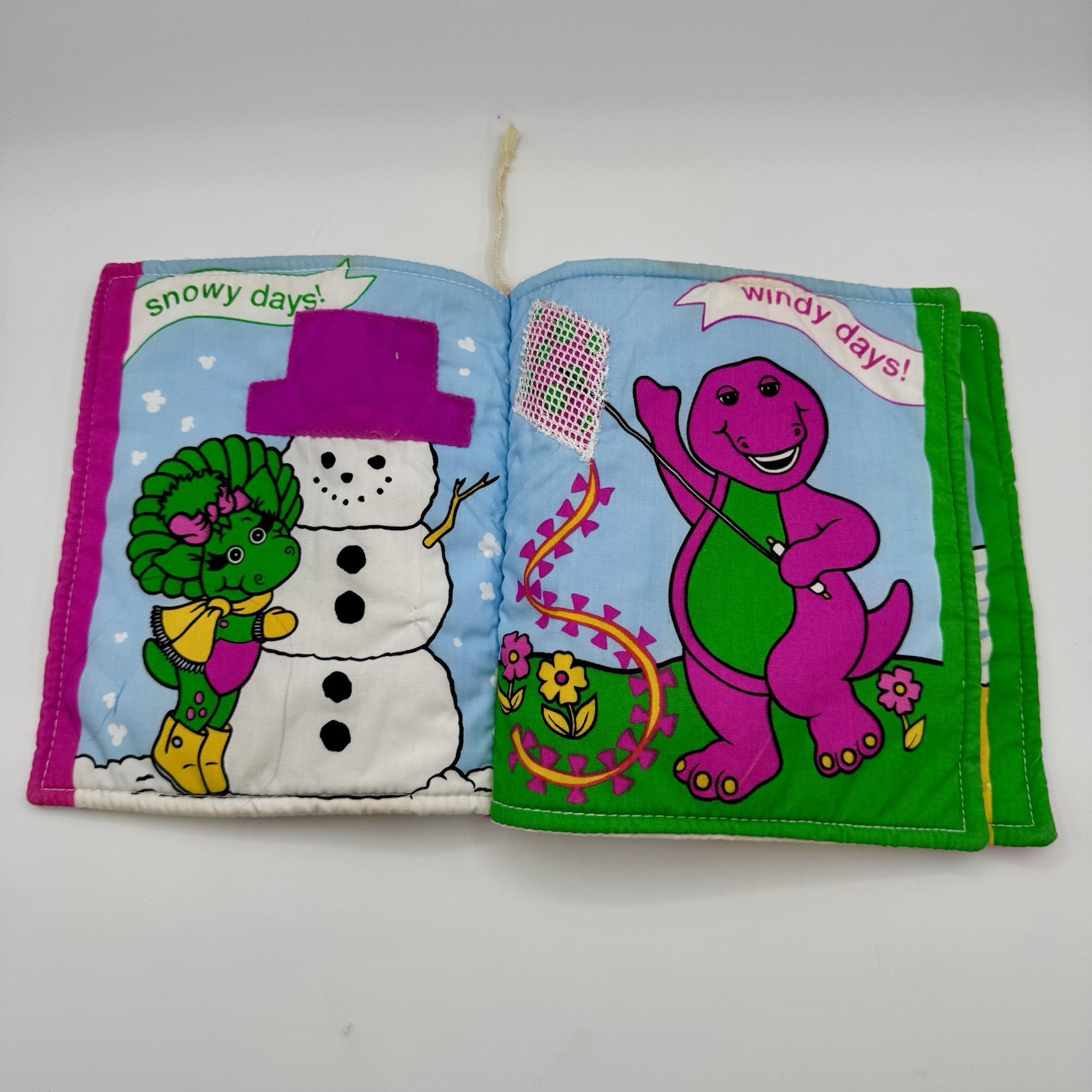 Rare Vintage 1993 Barney & Baby Bop Weather Book Soft Plush Washable