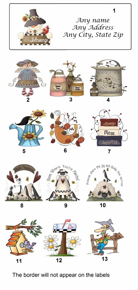 30 Personalized Address Labels Primitive Country (PY 6)