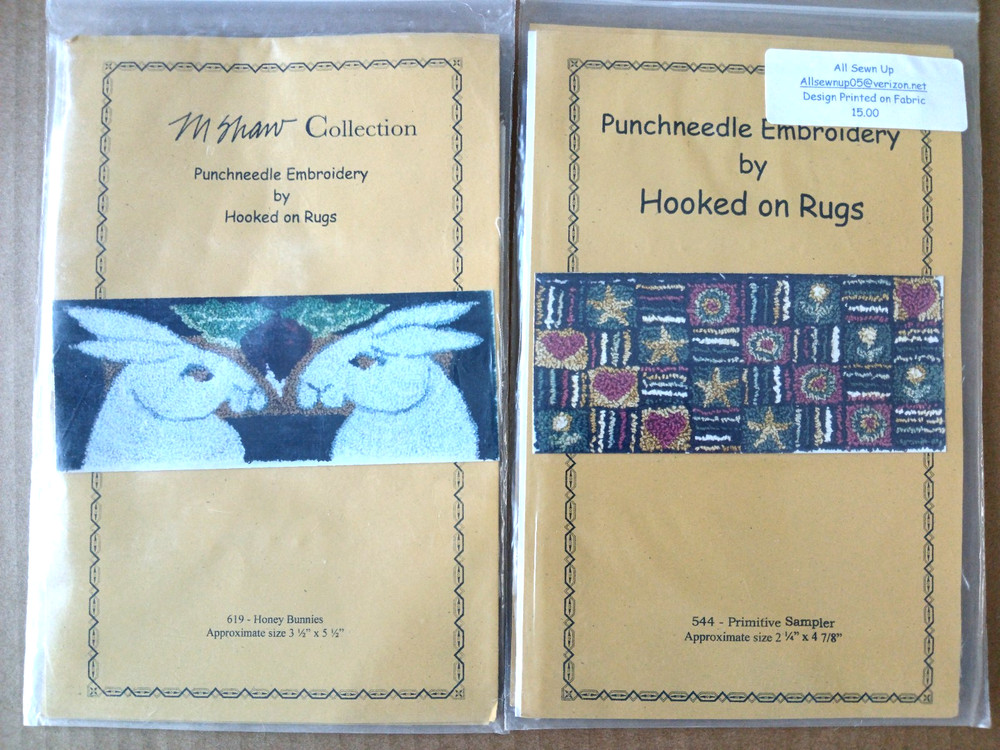 2 PunchNeedle Embroidery Patterns-Honey Bunnies & Primitive Sampler-New