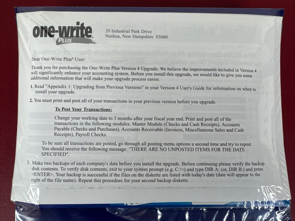 New Sealed One Write Plus Version 4, Accounting Payroll - Software