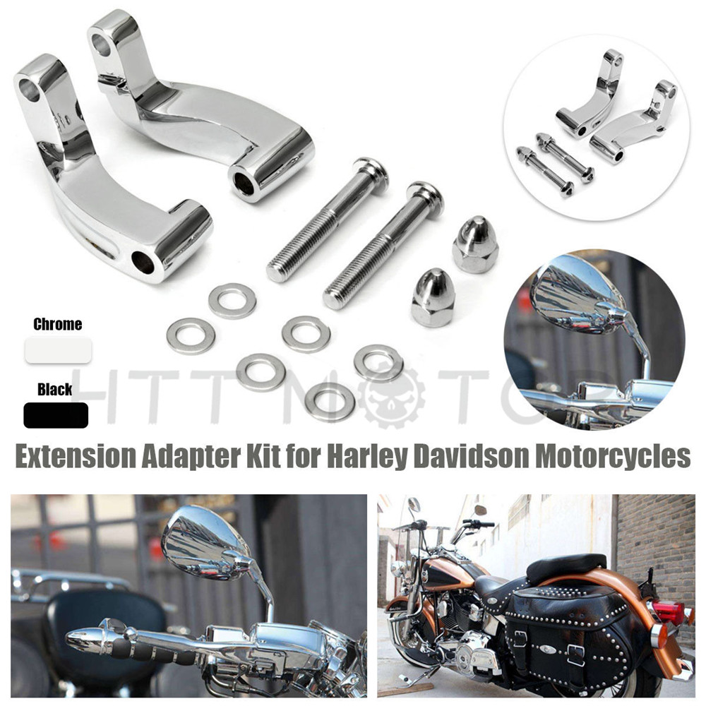 Chrome Mirror Relocation Extension Adapter Kit for Harley Davidson Motorcycles