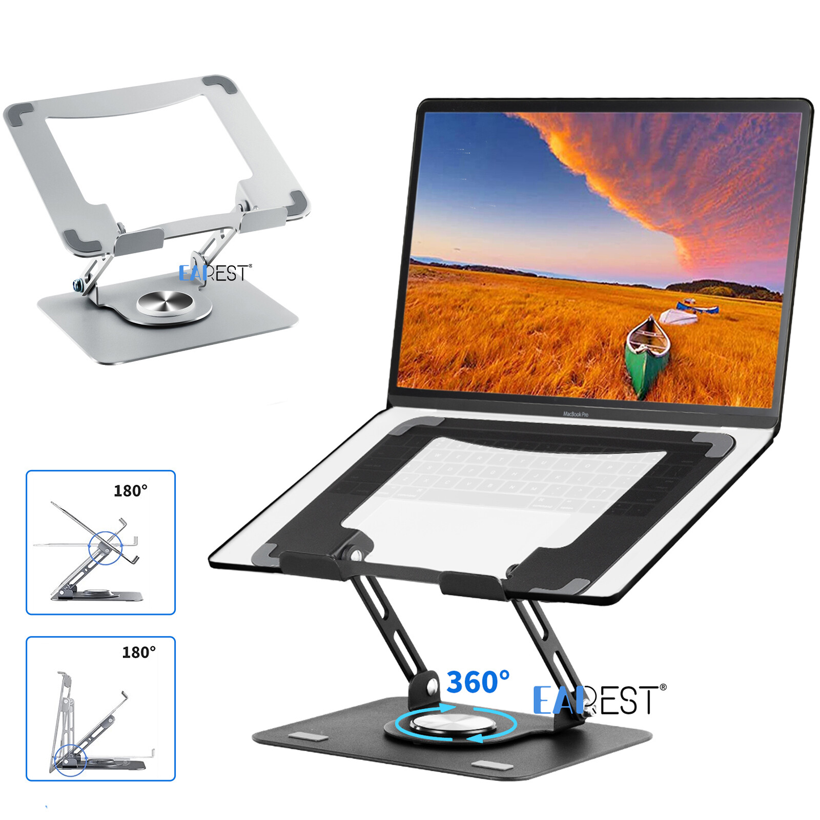 360° Rotating Adjutable Metal Laptop Stand Riser Computer Holder Notebook Desk