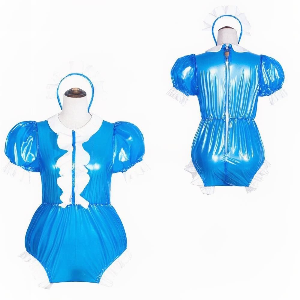 Adult baby Romper vinyl Maid Girl Blue Pvc Lockable Cosplay Costumes Tailor-made