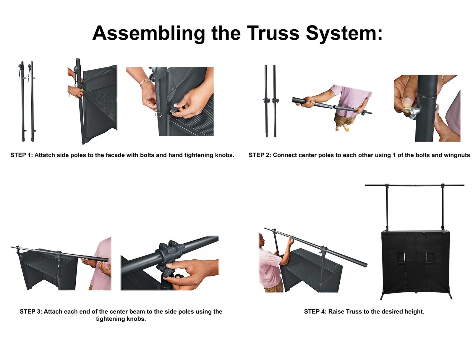 Rockville ROCKBOOTH PRO PACK DJ Booth Table Facade w/70" TV Mount+Lighting Truss