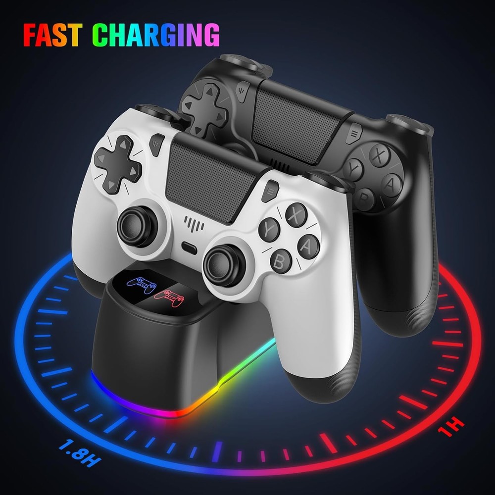 2 Pack Controllers with Charging Dock Station for PS4 Black & White
