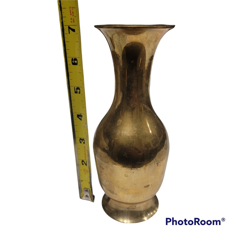 Antique SOLID Brass Small VASE / Small Vintage Brass Vase 7" Good Shape