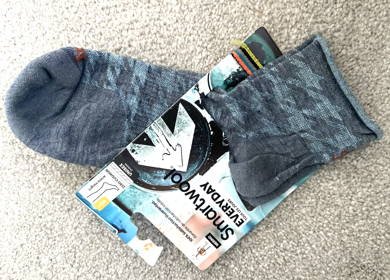 Lot of 2 pairs Smartwool Everyday Zero Cushion Houndstooth Ankle Socks Blue L