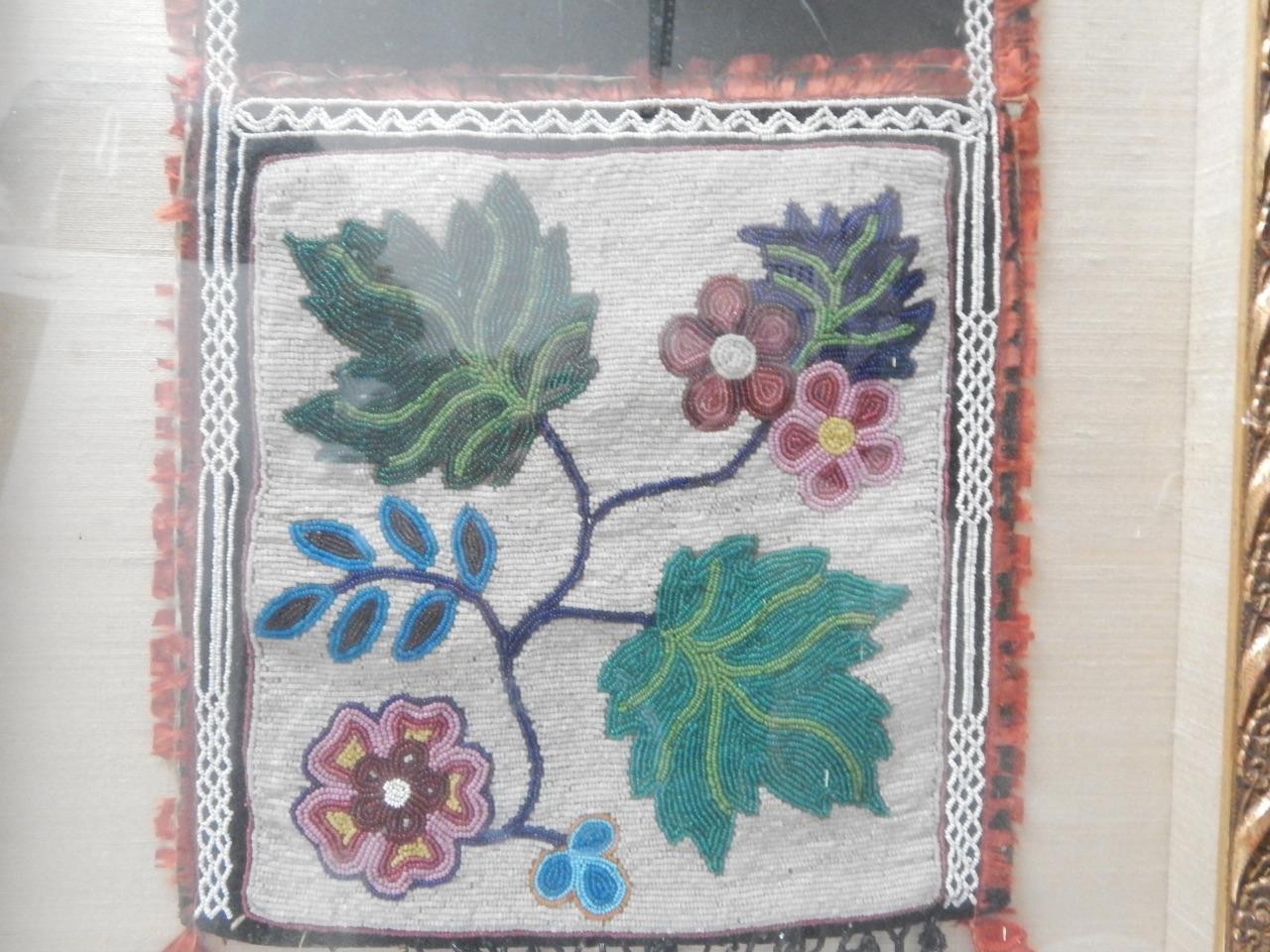 ANTIQUE OJIBWAY BEADED BANDOLIER BAG / POUCH - PROFESSIONALLY FRAMED