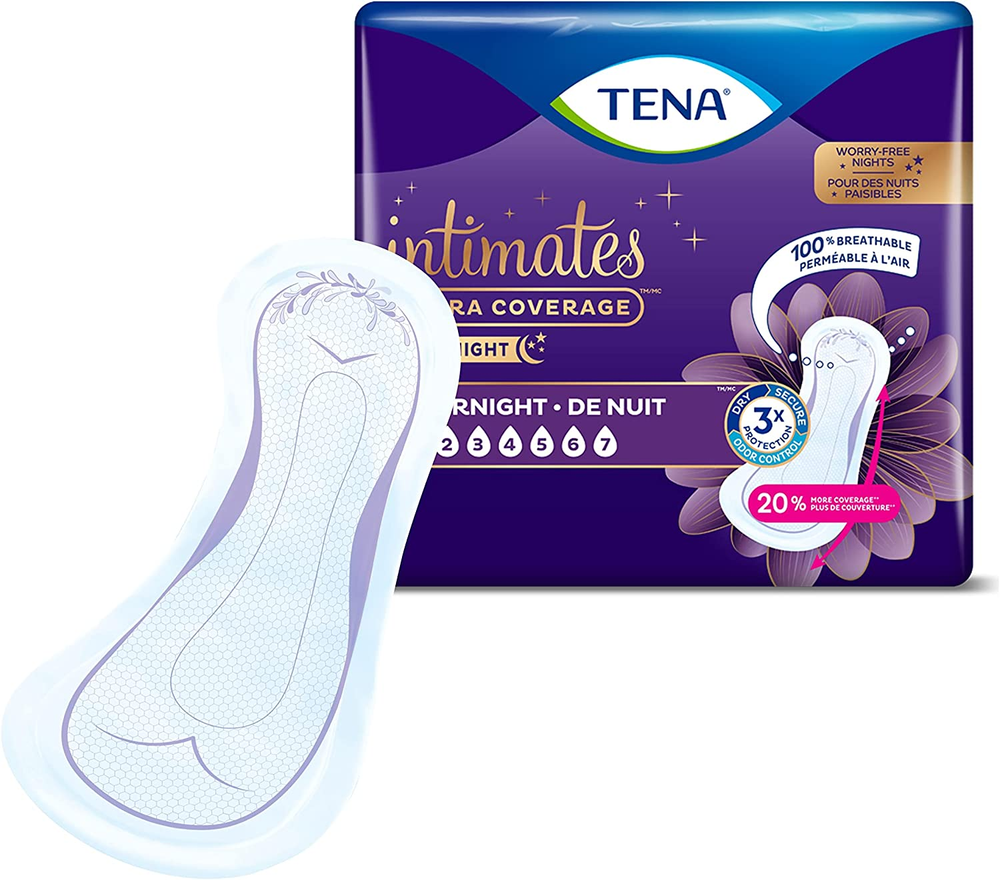 TENA Women's Pads Overnight Absorbency Bladder & Postpartum Extra Coverage 90 ct