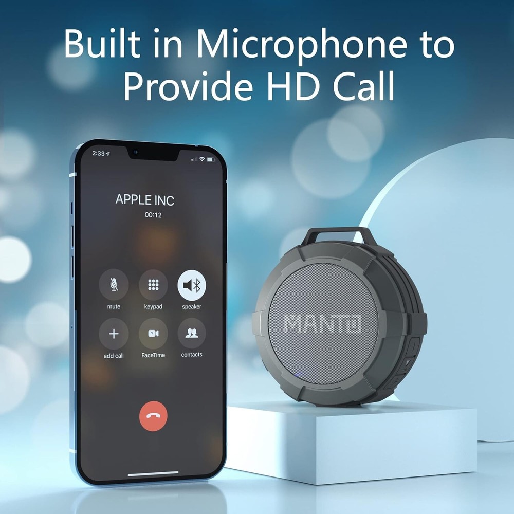 MANTO Bluetooth Speaker, Cuckoo IPX5 Waterproof Wireless Shower Speaker, Stereo