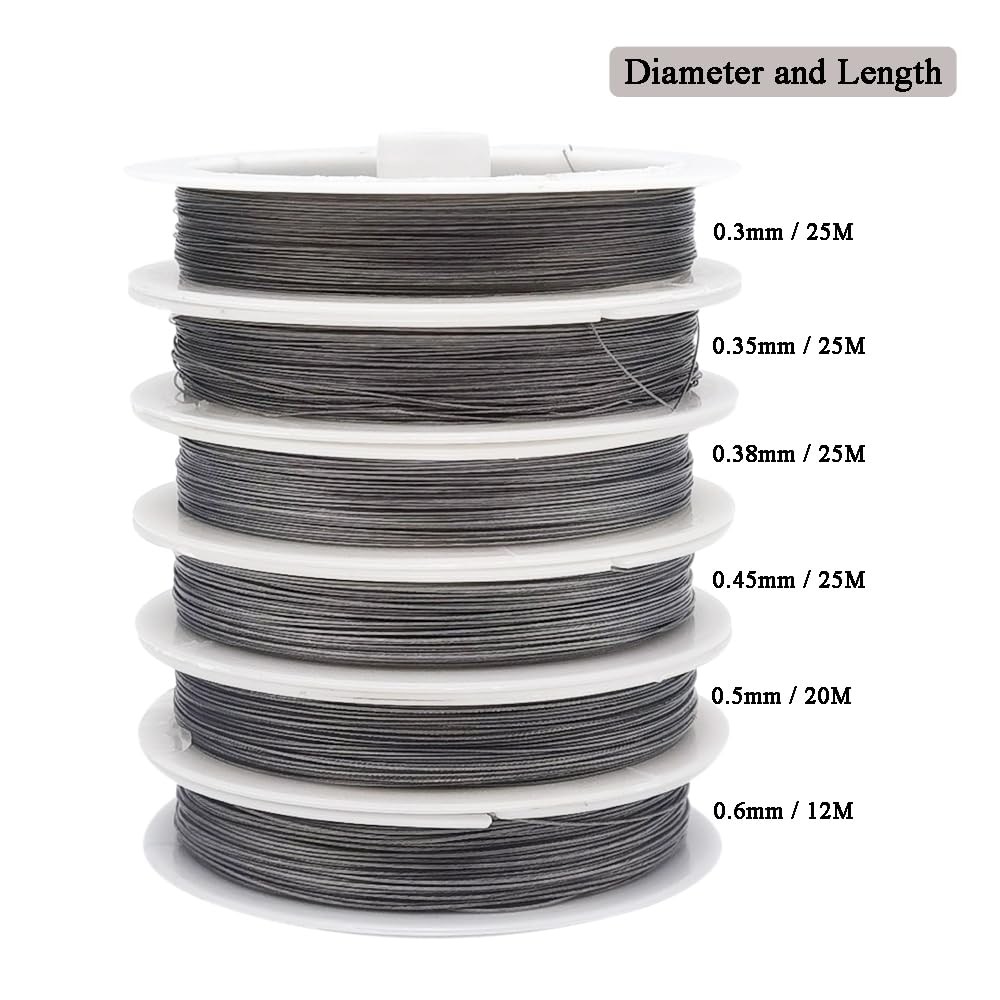 6 Rolls Multi Sizes Stainless Steel Wire for Beginner Practice Nylon Coated 7...