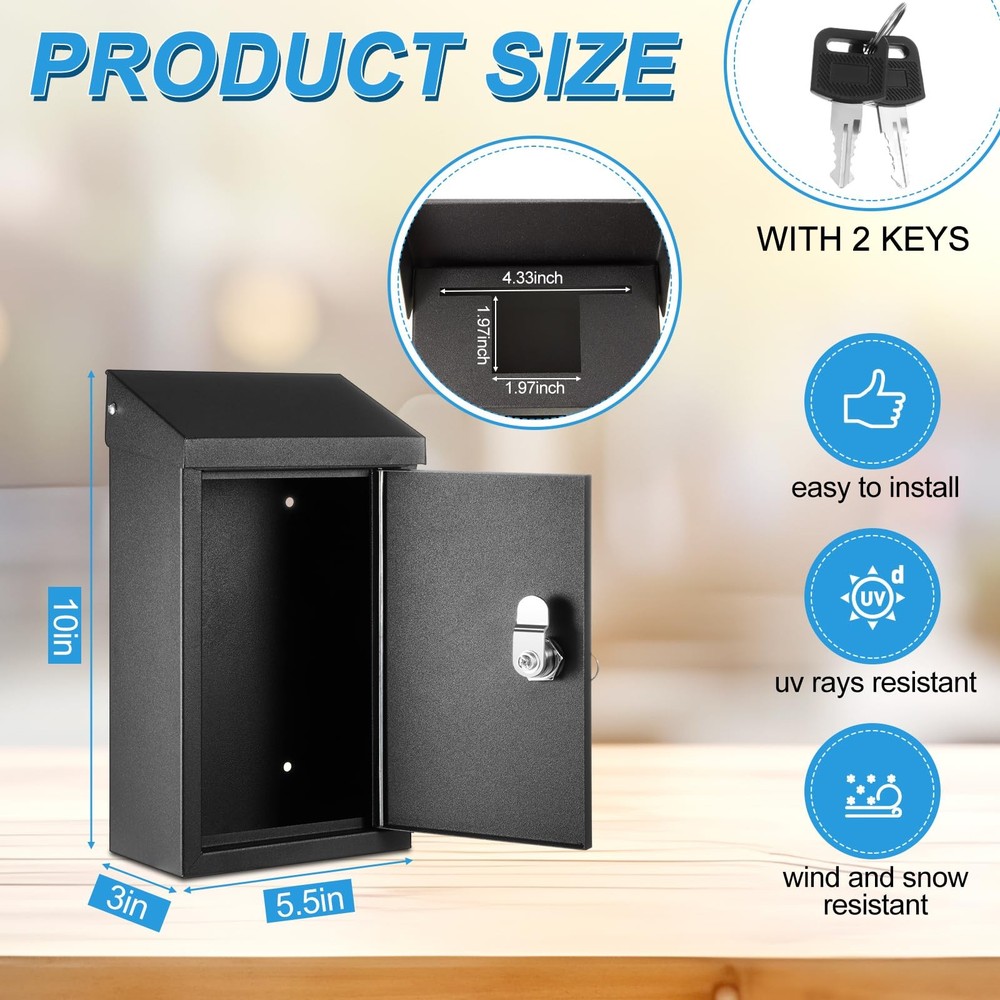 Metal Locking Mailbox Wall Mount Key Drop Mailbox for outside Suggestion Box Mon