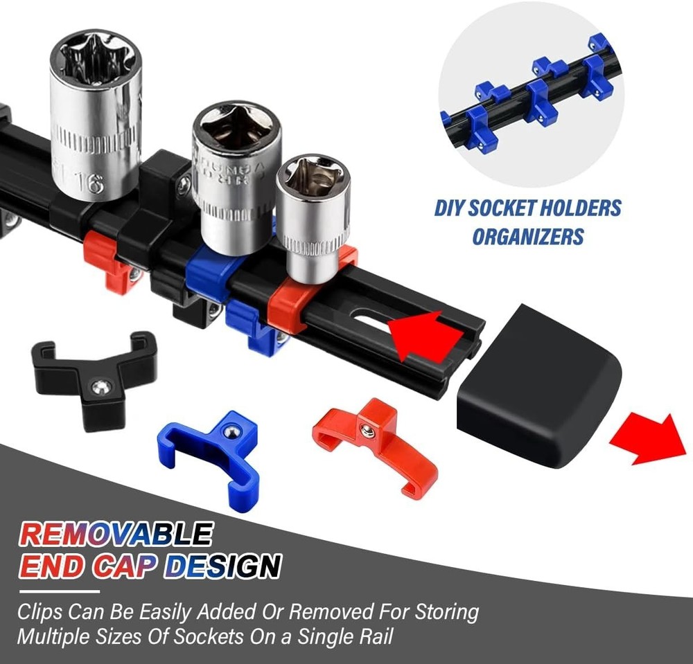 6 Pcs Socket Organizer Rail Set with 86 Clips for Efficient Tool Storage