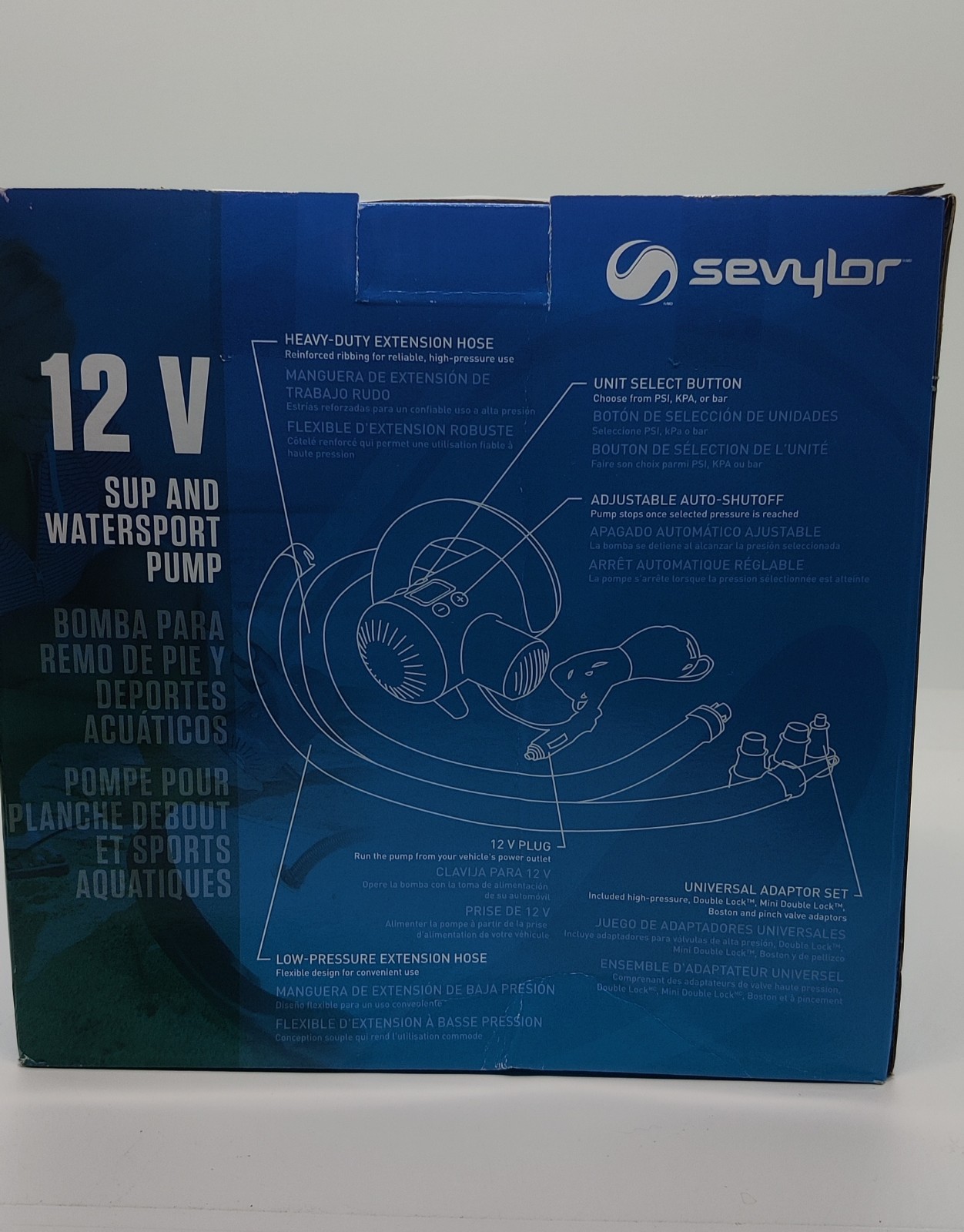 Sevylor 12V SUP Watersport Pump Auto Shutoff 15 PSI Universal Adapters