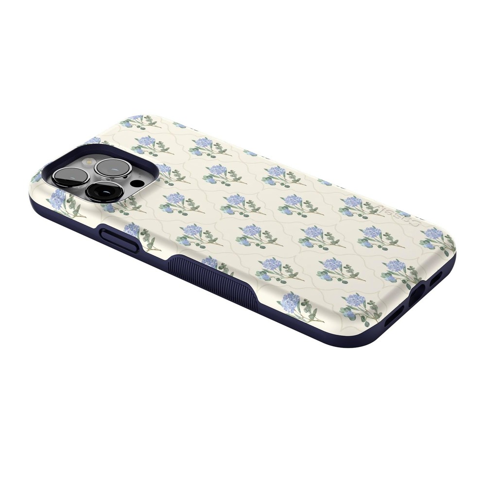 Casely iPhone 13 Pro Case | Vintage Garden | Blue Hydrangea | Bold Protective De