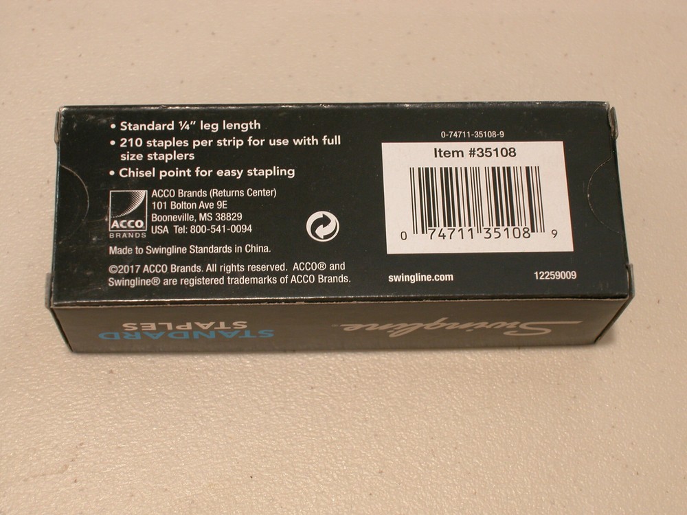 Swingline Chisel Point Standard Staples, 210/Strip, 5000/Box, Silver
