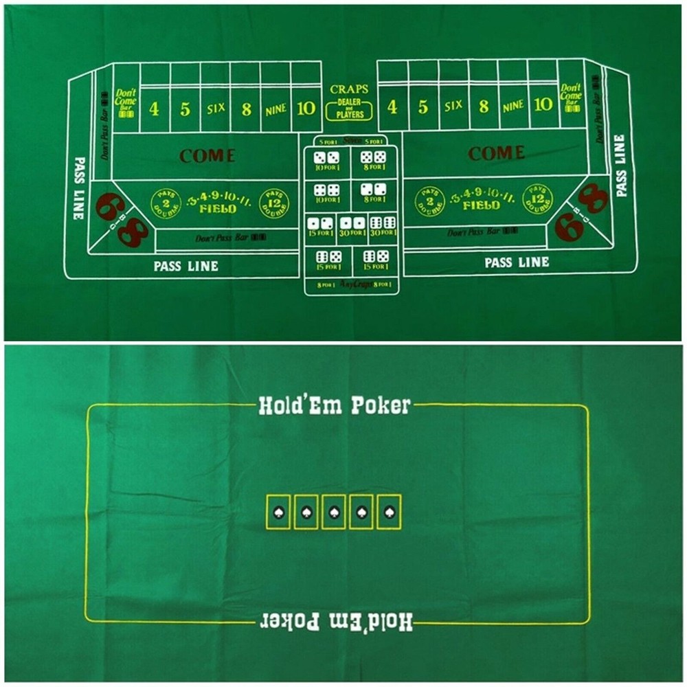 Craps & Texas Hold’em Poker Table Layout Felt 2-Sided Reversible + Carrying Case