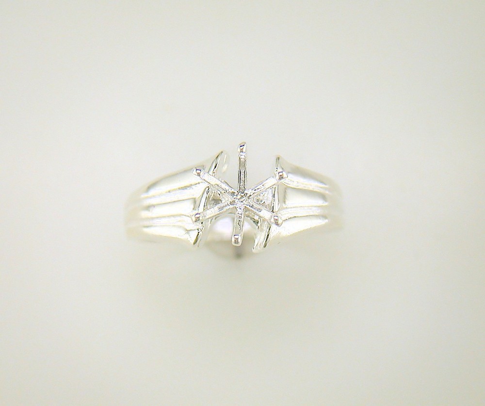 Round Deep-Vee Ribbed Fashion Ring Setting Sterling Silver