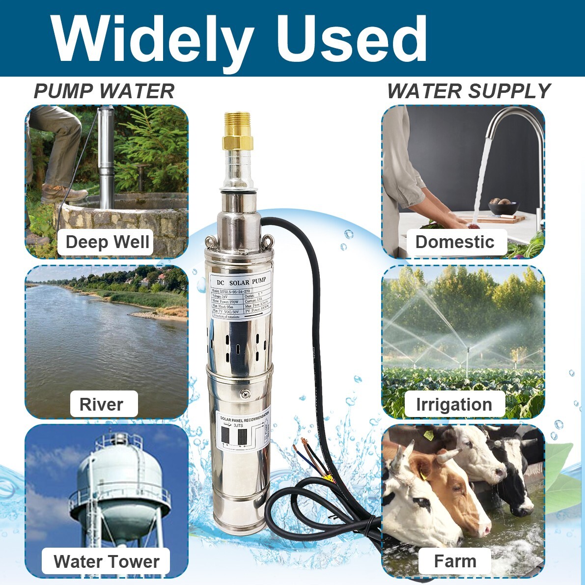 3" Solar Pump Submersible Pump Bore DC 48V 500W Deep Well Pump + MPPT Controller