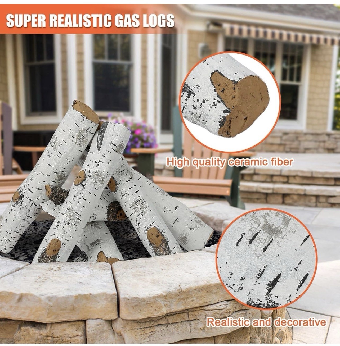 QuliMetal White Birch Ceramic Gas Fireplace & Fire pits Logs In/outdoors 6pcs